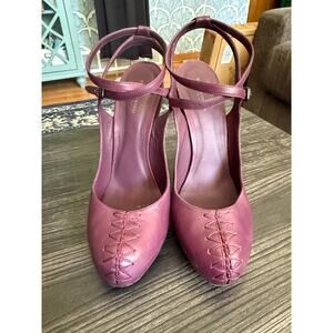 Bottega Veneta Dark Purple Leather Corset Wedge Pumps Sz. 40